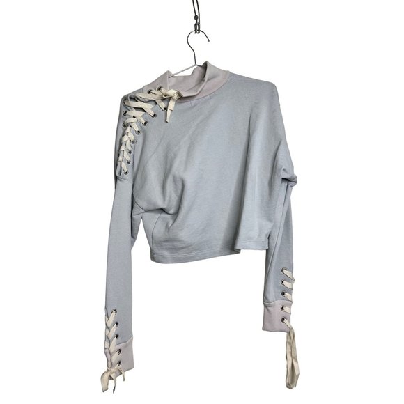 Jonathan Simkhai Sweater Womens XS Gray Cropped Ryan Sweatshirt Relaxed Lace Up - Picture 5 of 7